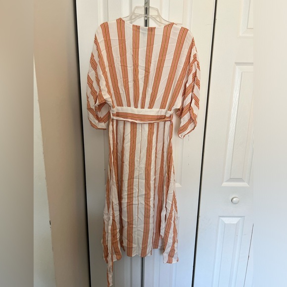 Women’s Forever 21 Contemporary Pink Orange Striped Flowy Boho Tie-Waist Dress M - Picture 4 of 5